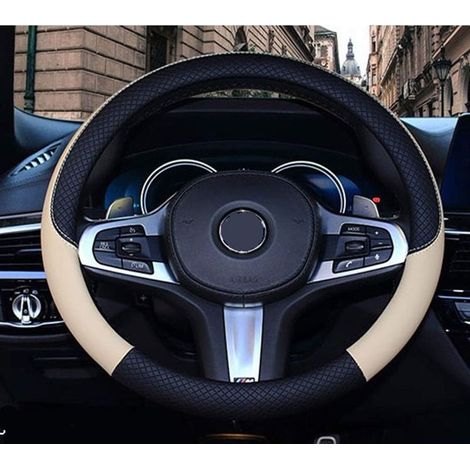Wavy Line Splice Beige Microfiber Leather Steering Wheel Cover (1/5)