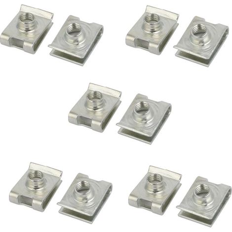 10pcs Clips U Écrou de Fixation pour Carrosserie Carénage Panneau Pince pour Voiture Moto pour M6 vis en acier au manganèse ton argent 19mm x 14mm (1/4)