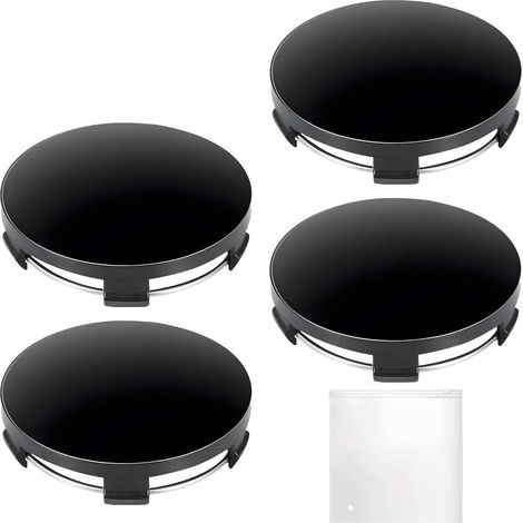 Lot de 4 cache-moyeux de 60 mm plus un sac de rangement, cache-moyeux en matériau ABS, enjoliveurs de rechange, surface polie, accessoires de voiture, capuchons de jantes, noirs (1/5)