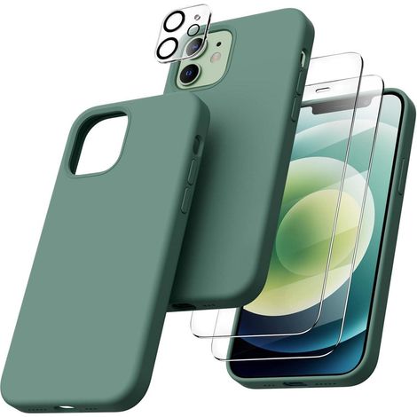 Coque silicone liquide 5-en-1 pour iPhone 12/12 Pro 6,1" avec 2 protections écran et caméra (1/5)