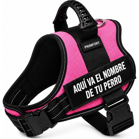 Arnés Táctico Personalizado para Perros Grandes ajustable PRIMFORT, Rosado Talla L 21-32 kg con el Nombre de tu Perro. Oferta exclusiva (1/4)