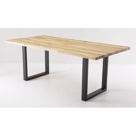 Table de salle à manger en bois hêtre huilé coloris chêne sauvage, pieds en métal noir - longueur 200 x hauteur 77 x profondeur 100 cm (1/2)