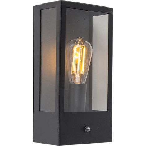 Qazqa – Applique murale extérieure avec détecteur – Aluminium noir – H 325 mm – IP44 – Capteur crépusculaire – 1 lumière E27 60W