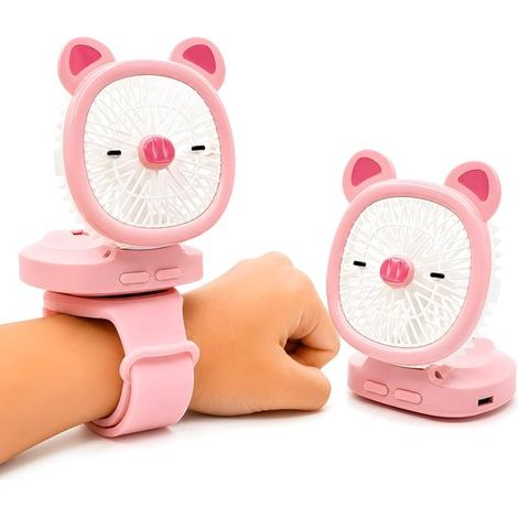 Ventilatore personale con cinturino da polso，ricaricabile tramite USB，illuminazione a LED，3 velocità regolabili，per interni ed esterni (rosa) (1/5)
