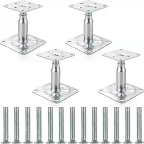 Lot de 4 supports de poteau surélevés en acier galvanisé – Réglables de 100 à 150 mm – Pour structures extérieures légères à moyennes (1/4)