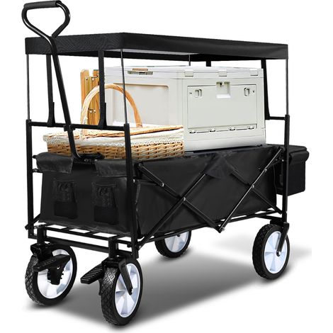 TolleTour Carro plegable, carro de jardín plegable con toldo desmontable, tejido Oxford, carro plegable portátil para la playa, el jardín, transporte