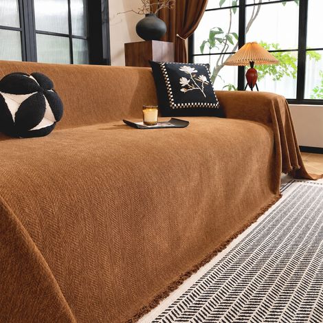 Housse jeté de canapé chenille motif à chevrons marron café 180 × 230 cm adapté pour canapé 2 places 30 × 30 × 8 cm 1,66 kg – Livraison gratuite