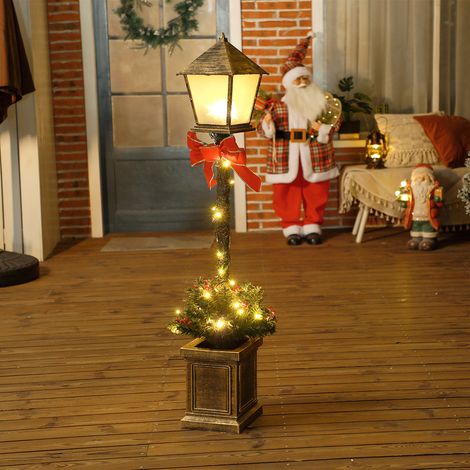 Lampadaire de Noël lumineux LED de 1,25 m ornement décoration de Noël avec grappes de baies et nœud papillon (1/5)