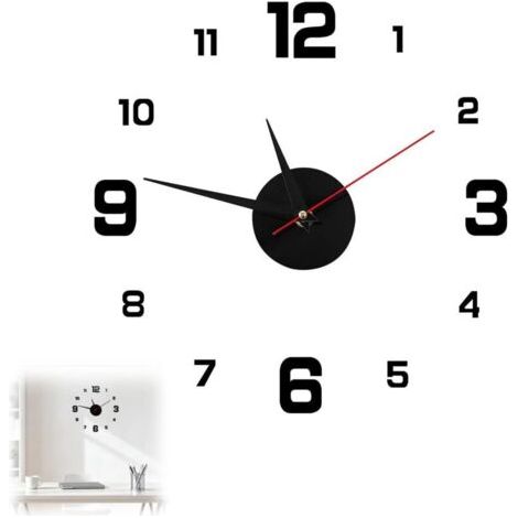 Grande horloge murale 3D DIY 3D avec chiffres adhésifs, mouvement silencieux, installation facile, horloge décorative moderne pour salon, chambre, cuisine et bureau, cadeau idéal pour la maison
