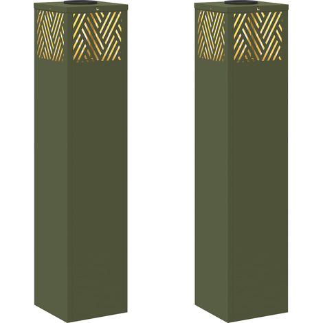 Solar LED Pathway Light 2 pcs Olive Green Cold Rolled Steel vidaXL