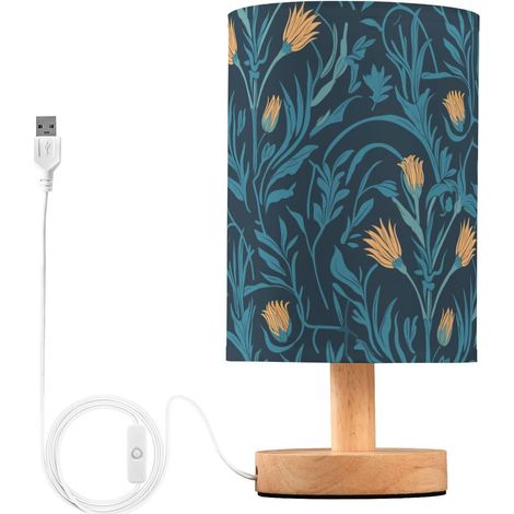 Lampe de nuit vintage à motif floral bleu noir USB pour table (1/5)