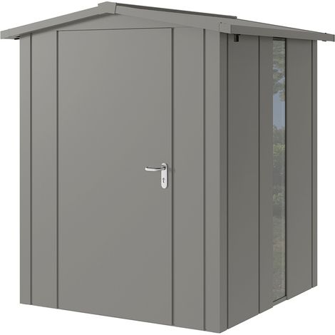 Hörmann Metall-Gerätehaus "Juno" mit Satteldach, JSD2 - Design, 166 x 166 cm (B x T), graualuminium, mit bodentiefem Fenster, 1-flüglige Tür, Anschlag links (1/5)