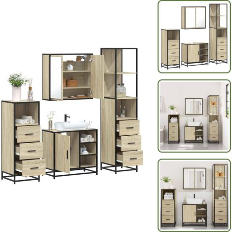 Ensemble de meubles de salle de bain 4 pcs chêne sonoma - Ensemble De Meubles De Salle De Bain - Ensembles De Meubles De Salle De Bain - Armoire De Salle De Bain - Armoire De Rangement De Salle De Bai (1/5)
