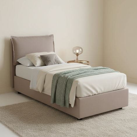 Talamo Italia Einzelbett Vanessa, Containerbett mit Stoffbespannung, 100% Made in Italy, Frontöffnung, passend für Matratze 80x190 cm, Turteltaube (1/5)