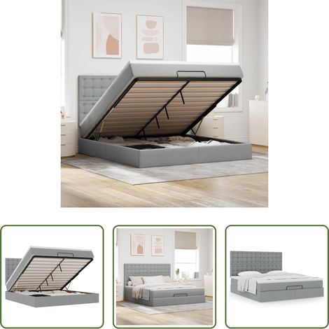 vidaXL Stauraum - Ottoman-Bett mit Matratze Hellgrau 180x200 cm Stoff (1/5)