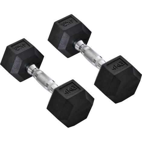 Set de 2 mancuernas hexagonales de 4 kg de hierro fundido, negras (1/5)