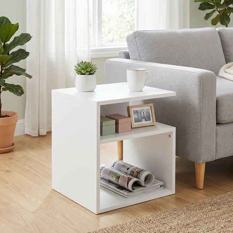 Table d'appoint moderne 3 niveaux, étagères ouvertes, blanc, pour salon, chambre ou bureau, meuble pratique et rangement élégant. (1/5)