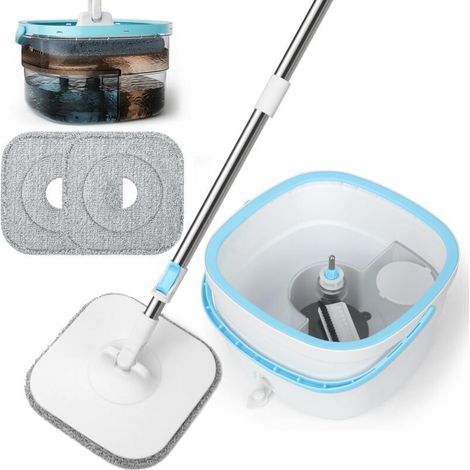 130cm Balai Serpillère avec Seau Essoreur, 2 en 1 Système de Filtre Ssépare la Saleté de l'eau Douce, Serpillere Microfibre pour Sol Fenêtre, Mop Vadrouille de Nettoyage avec 2 Tampons