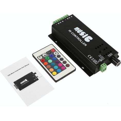 1 Contrôleur LED, infrarouge, musical, 24 touches, rubans RGB, DC12V-24V, intérieurs commerciaux (1/5)