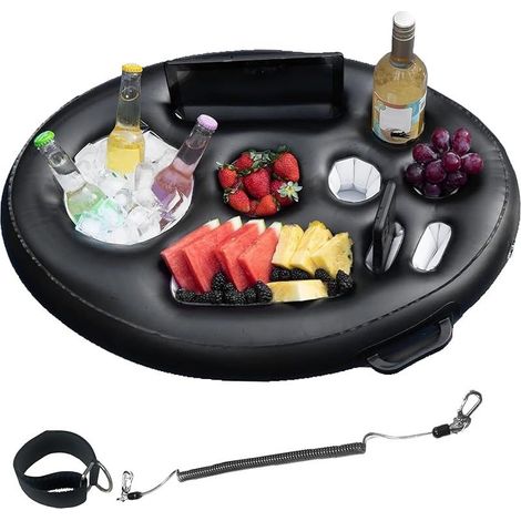 Gonflable Porte Gobelet Piscine, Bar Flottant Piscine 9 Trous avec Corde Traction, 2 en 1 Grand Plateau Piscine 75X50 Porte-Gobelet Flottant Portable pour Adultes Plateau Apero Piscine (1/4)