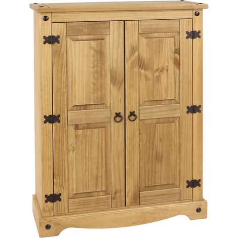 Corona Storage Cupboard Solid Pine 2 Door Mexican Wood Cabinet Internal Shelves (1/4)