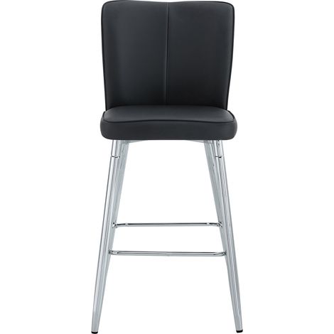 Set di 2 Sgabelli da Bar con Schienale Ergonomico e Poggiapiedi, Metallo e Similpelle, Nero e Argento (1/5)