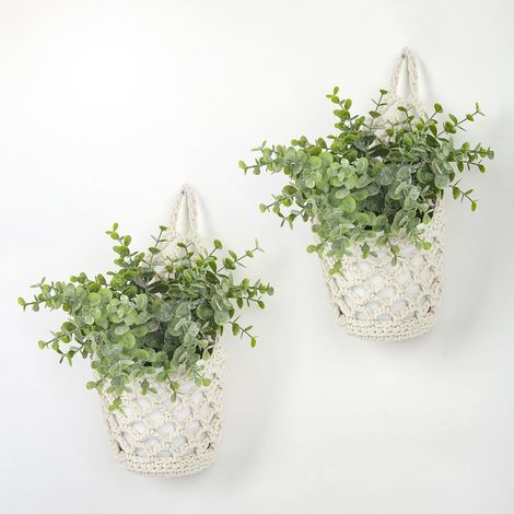 Macramé Porte-Plantes, Set de 2 Panier Suspendus Boho Décoratifs, Vases Muraux (1/5)