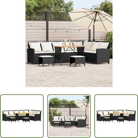 Gartentisch - 4tlg. Garten-Sofagarnitur mit Kissen L-Form Schwarz Poly Rattan (1/5)