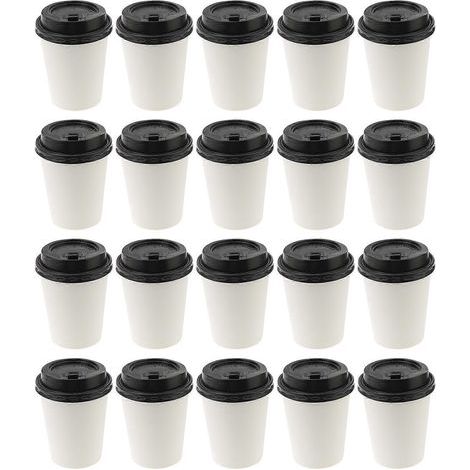 50 gobelets à café jetables isothermes à emporter en papier avec couvercle (8 oz, 280 ml)-9.20X8.00X8.00CM (1/4)
