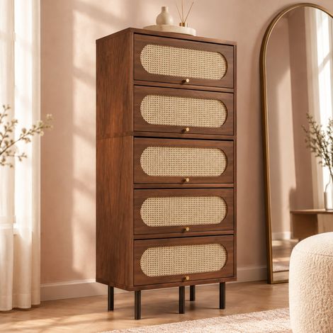 Armadio contenitore 80x40x163 cm in legno noce, 5 ante a ribalta per soggiorno - FLORAGRACE (1/5)