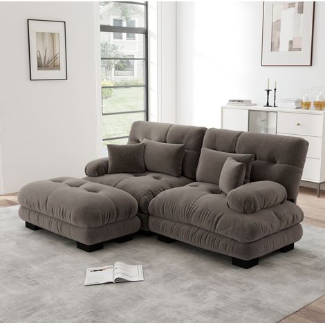 Divano angolare modulare in ciniglia marrone 220 x 145 x 81 cm HAVRYA (1/5)