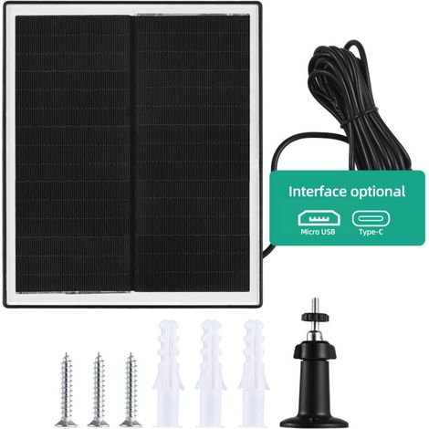 Panneau solaire 10W pour caméra de sécurité Chargeur de port Type-C de type C avec support IP65 IP65 IP65 / 9,84ft Cable 360 degrés