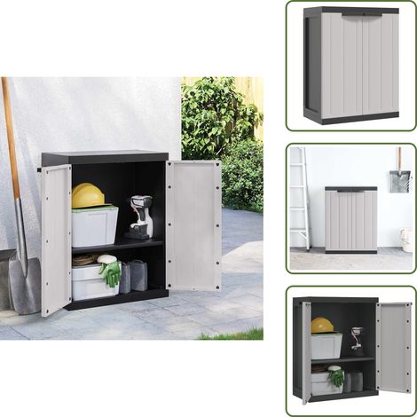 Armoire extérieur - vidaXL Armoire de rangement d'extérieur gris et noir 65x37x85 cm PP - Étagère réglable (1/5)