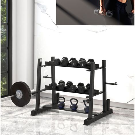Soporte para mancuernas de 3 niveles hasta 200 kg, acero, 131 x 75 x 80 cm, negro HAVRYA (1/5)