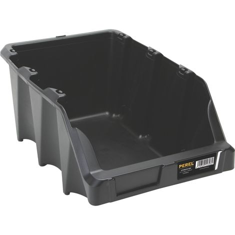 Perel Stapelbarer Sichtlagerkasten aus Kunststoff für Schrauben und Kleinteile, Teilebox mit Etikettenfach für Werkstatt Garage Lager, schwarz, 12 l, 217 x 360 x 155 mm (1/5)