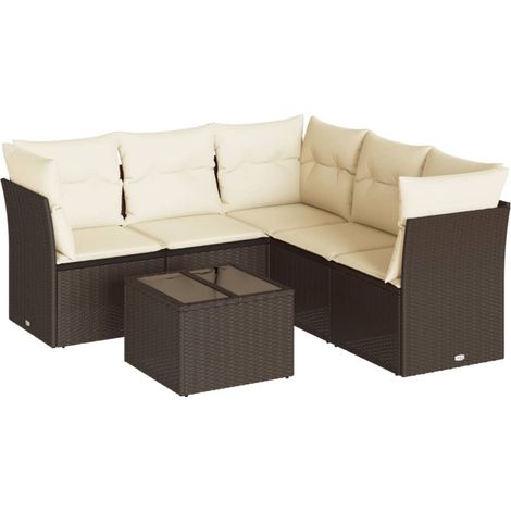 Salon de jardin avec coussins 6 pcs Mobilier de jardin marron résine tressée (1/3)