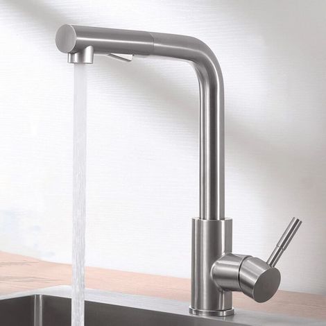 360° Schwenkbarer Küchenhahn mit Ausziehbrause, 2 Strahlarten Küchenarmatur, Edelstahl Küchenspüle Mischbatterie, Kalt/Warm Verfügbar
