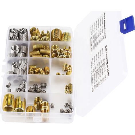 Ensemble de 116 inserts filetés autotaraudeurs fendus et inserts filetés en fil d'acier (1/5)