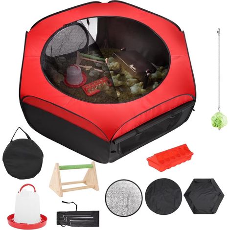 Kit de démarrage pour poussins avec parc à poussins, couveuse, tente, mangeoire, abreuvoir et tapis isolant. (1/5)