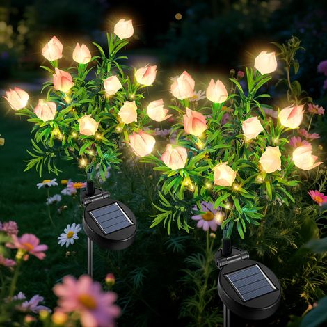 Lampe Solaire Exterieure Jardin, 2 Pièces Lumière Solaire à Gardénia Fleurs Extérieure, LED Lumiere Solaire Étanche IP65, Décoration pour Chemins, Pelouse, Terrasse, Clôture, Fête, Mariage Noël (1/5)
