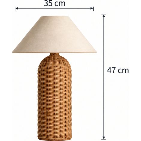 Lampe de chevet en rotin avec abat-jour en tissu – Lampe de table décorative pour chambre, salon et bureau, style naturel (1/3)