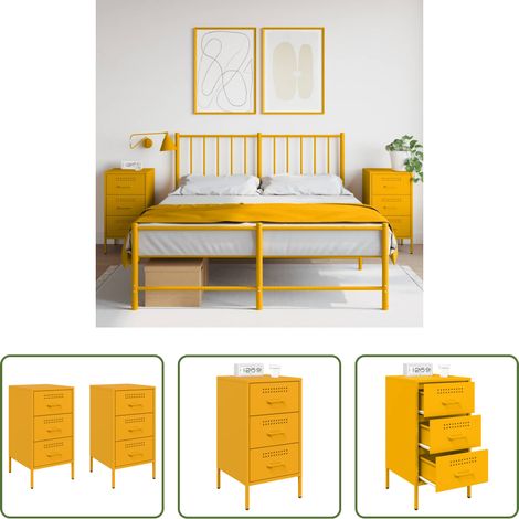 vidaXL Table de chevet industriel - Tables de chevet 2 pcs jaune moutarde 36x39x68 cm acier (1/5)