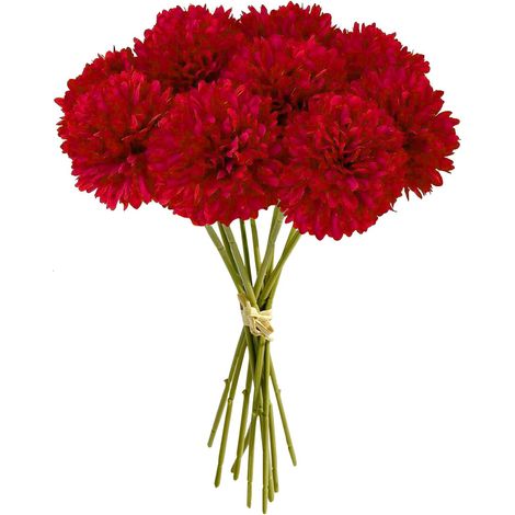 Artificielles Hortensia Fleurs 12 Pcs Fleurs Artificielles en Boule de Chrysanthème Soie Hortensia Bouquet Fleurs Artificielles,pour La Maison (Rouge) (1/5)