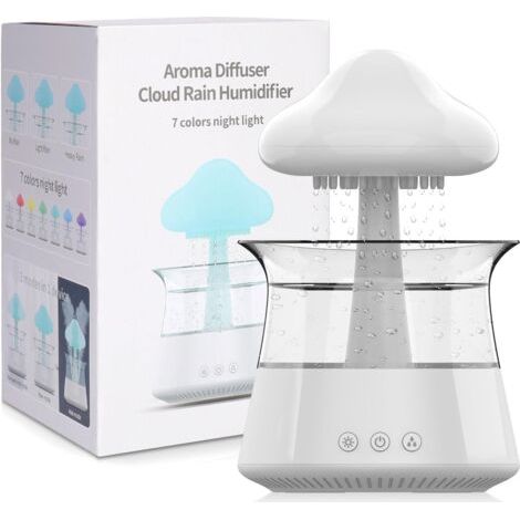 Humidificateur d'air Cloud, diffuseur d'huiles essentielles avec lumières LED 7 couleurs, diffuseur de nano-brume et humidificateur pour grandes pièces, chambre d'enfant et maison (blanc) (1/5)