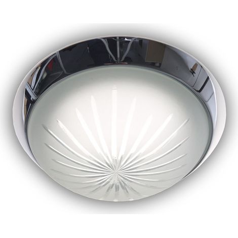 Deckenleuchte rund, Schliffglas Weiß, Dekorring Chrom, Ø 35cm (1/3)