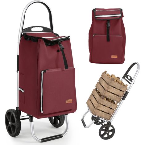 Sekey chariot de courses 2 en 1 pliable, 50 L avec sac isotherme, grandes roues robustes, rouge (1/5)