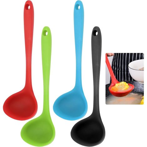 Set de 4 Louche Cuisine,Silicone,Résistance chaleur 230°C,Sans BPA,Antiadhésif,Lavable lave-vaisselle,Trou suspension,Cuisine (1/5)