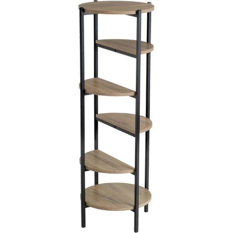 Etagère ronde - JUANIO - 6 niveaux 40x40x110 cm - Structure métallique noire - Panneaux 15 mm HPL - Charge 5 kg/étagère (1/5)