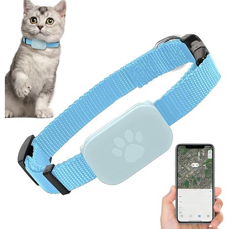 Collar localizador GPS para gatos, collar para gatitos, dispositivo de seguridad, localizador con batería de larga duración, para gatos medianos, grandes o cachorros, 1,5 x 28 x 39 cm, negro, azul, ro (1/5)