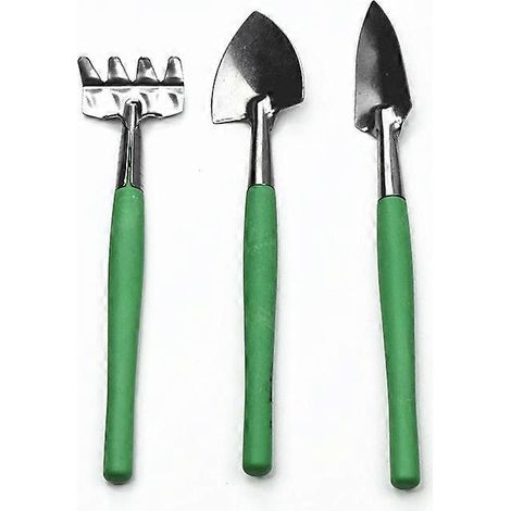 Ensemble de 3 outils de jardinage en acier inoxydable, kit de jardinage pour adultes, pelle, râteaux et pelles de petite taille, pour petits espaces. (1/5)